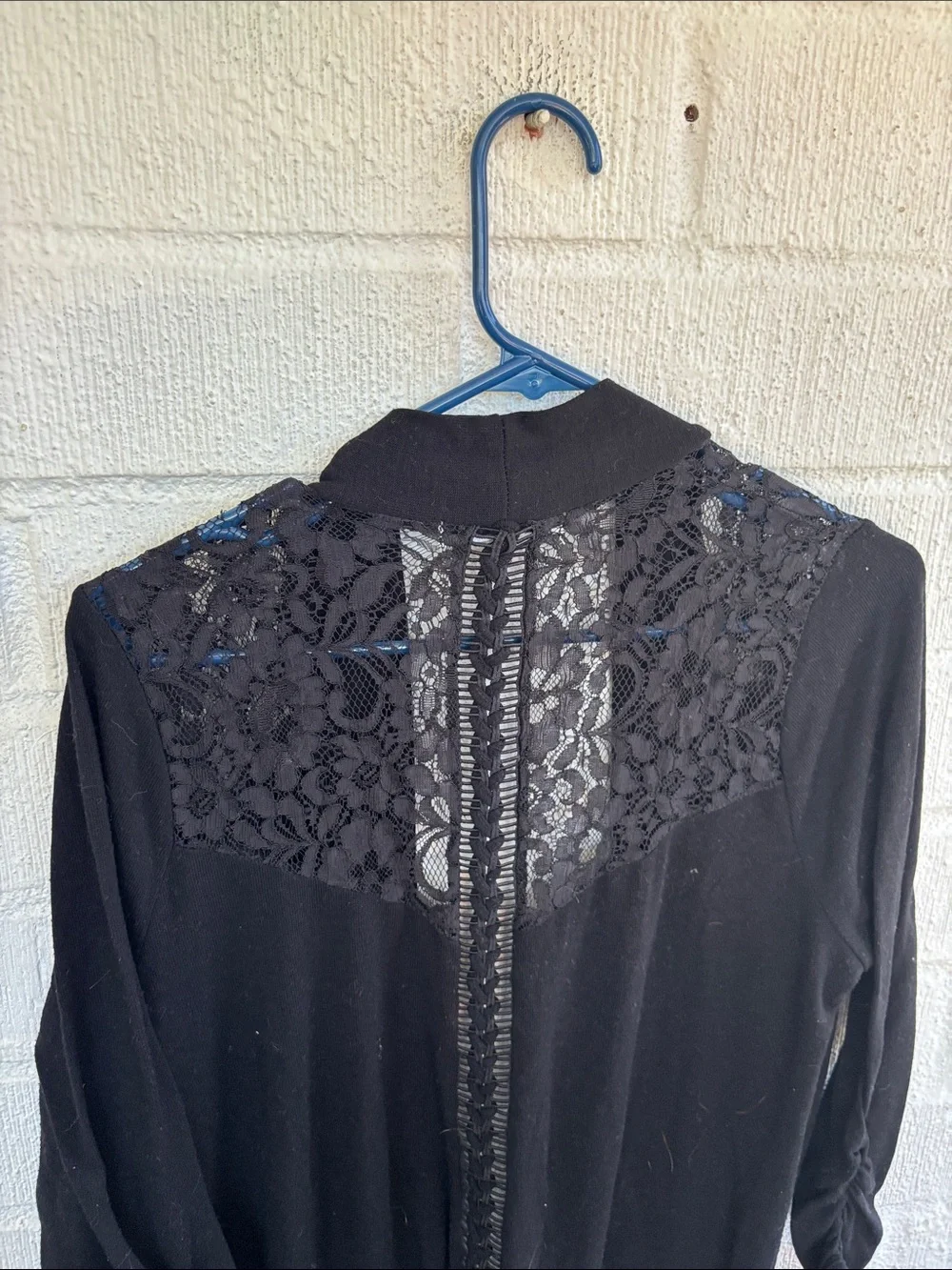 August Silk Lace Black Lace-Back Open Front Cardigan sz L
